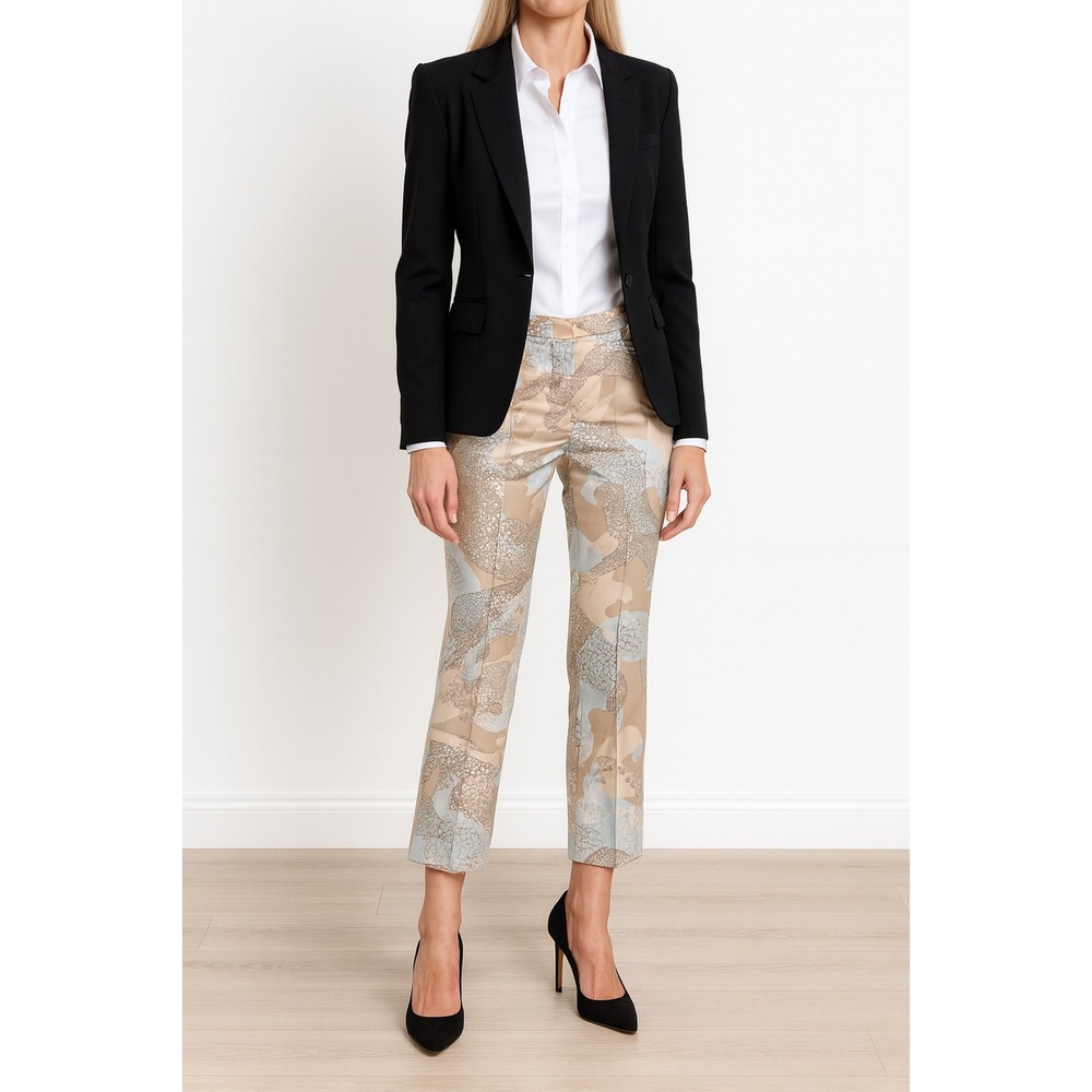 MARC CAIN Leopard Print Satin Cropped Trousers Pants N5 Size 12